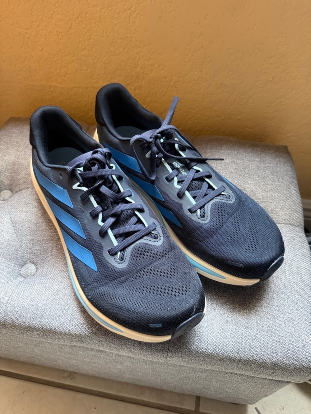 adidas Men's Dark Blue Running Shoes with Light Blue Stripes